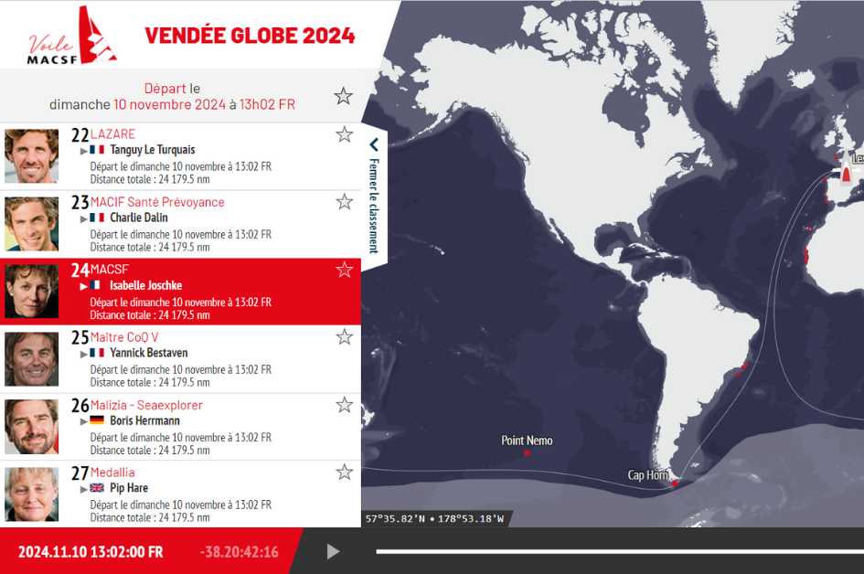 [CARTOGRAPHIE] Suivez la position de MACSF tout au long du Vendée Globe 2024